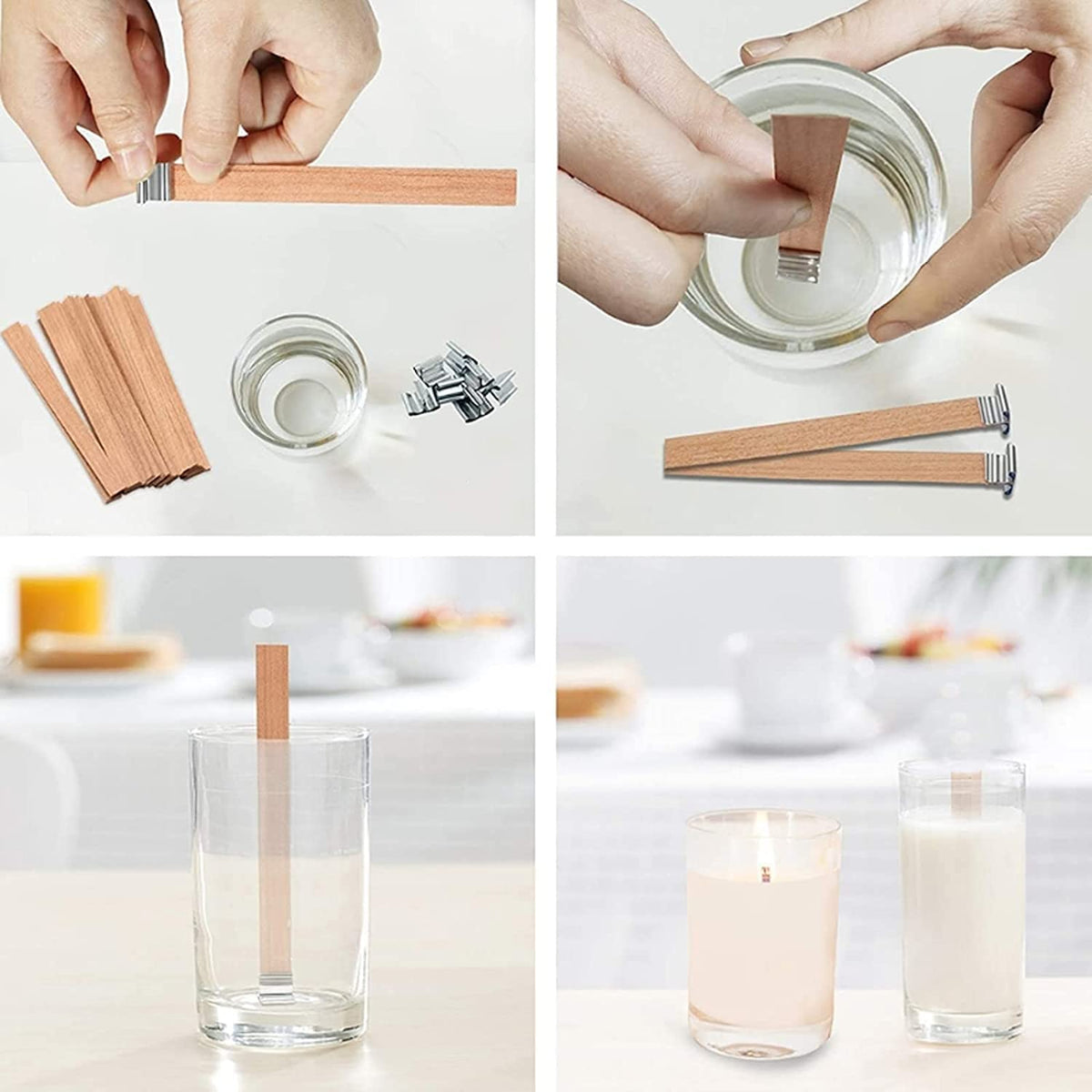 100 pcs 6 inch Wooden Candle Wicks with Metal Base Clip E65148