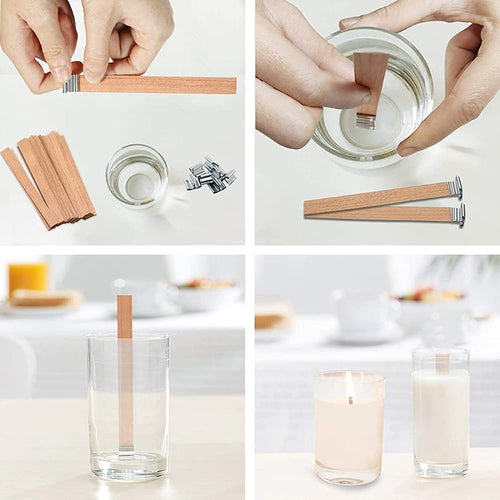 100 pcs 6 inch Wooden Candle Wicks with Metal Base Clip E65148