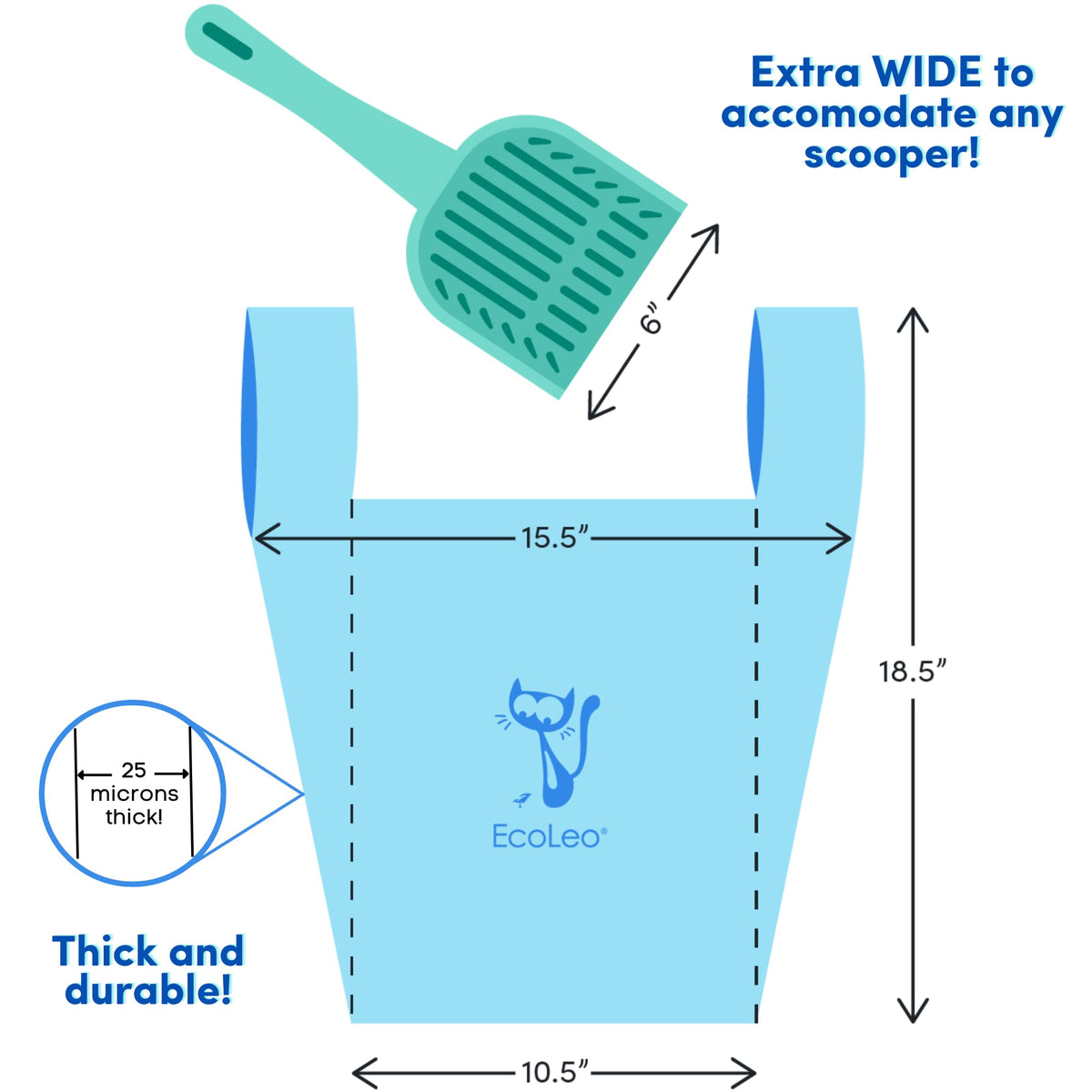 X-Large Corn Starch Leak Resistant Cat Litter Waste Bags with Easy-Tie Handles K38270