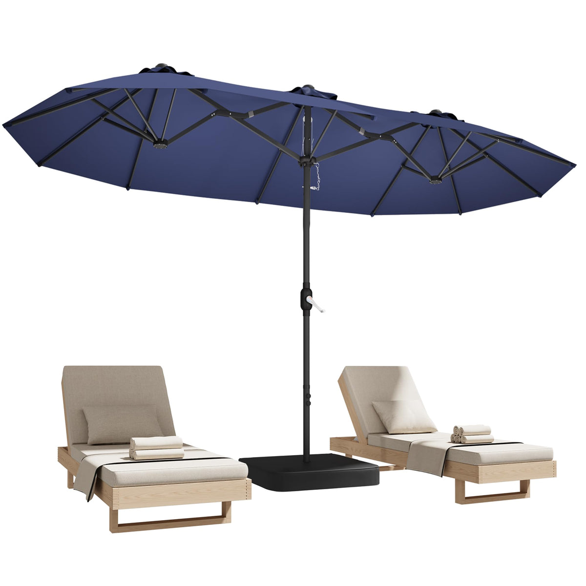 15ft Navy Blue Double-Sided Patio Umbrella with Base R733