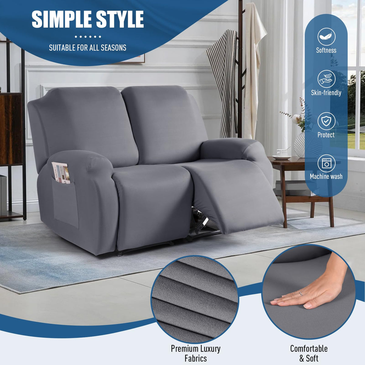 2 Piece Polyester Stretch Recliner Loveseat Slipcover M207197