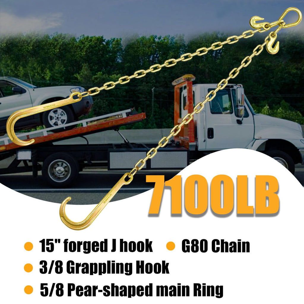 Grade 80 Chain V-Bridle 3/8In x 2Ft with J Hooks and Grab Hooks Z13437