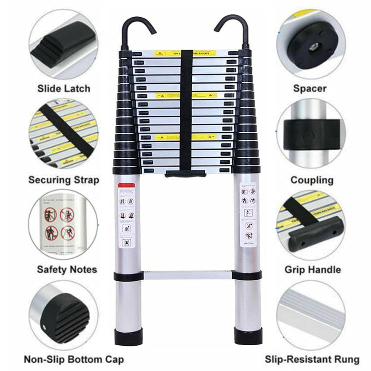 20.34 ft Aluminum Telescopic Extension Ladder 330lbs T532