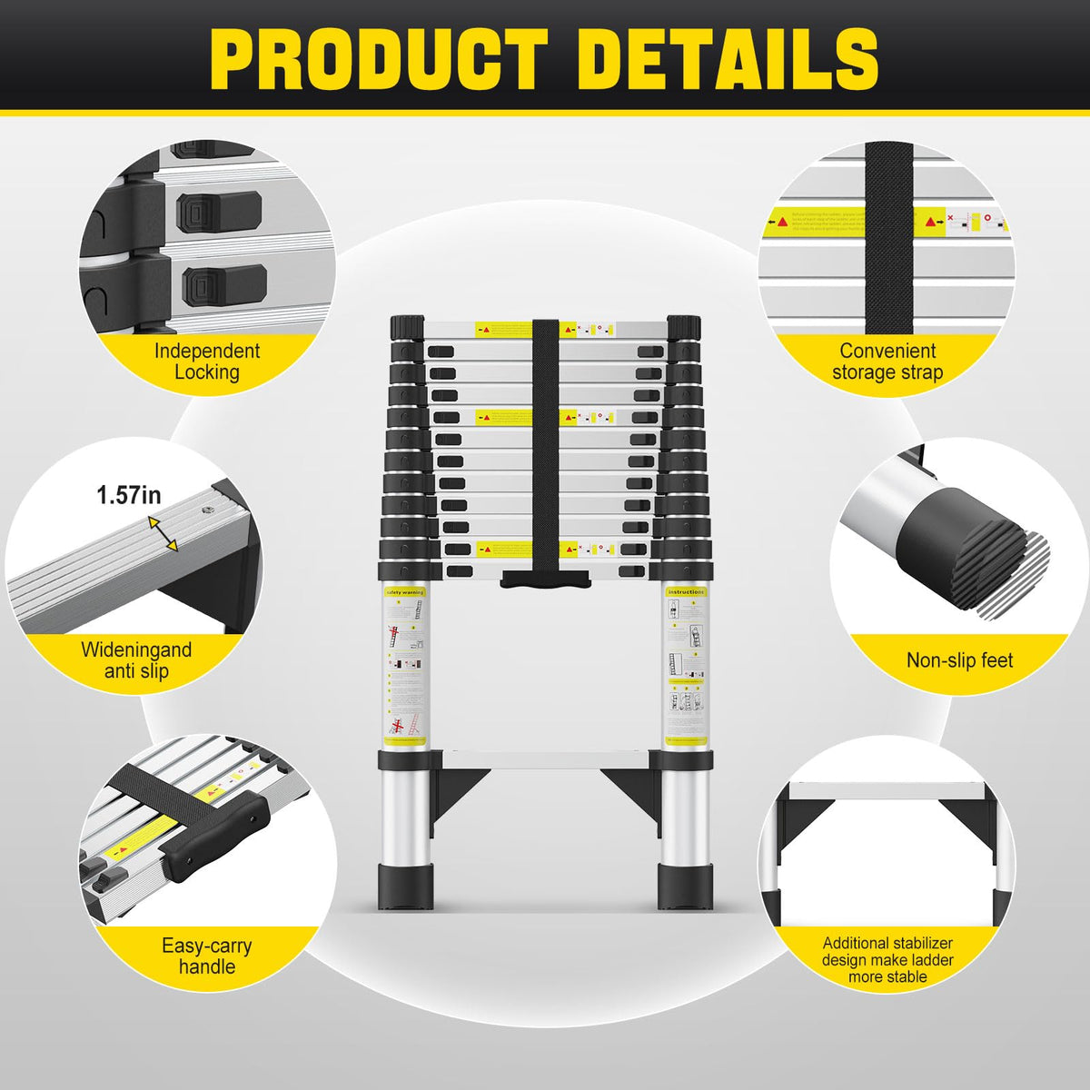 12.5 FT Aluminum Telescoping Ladder U3158