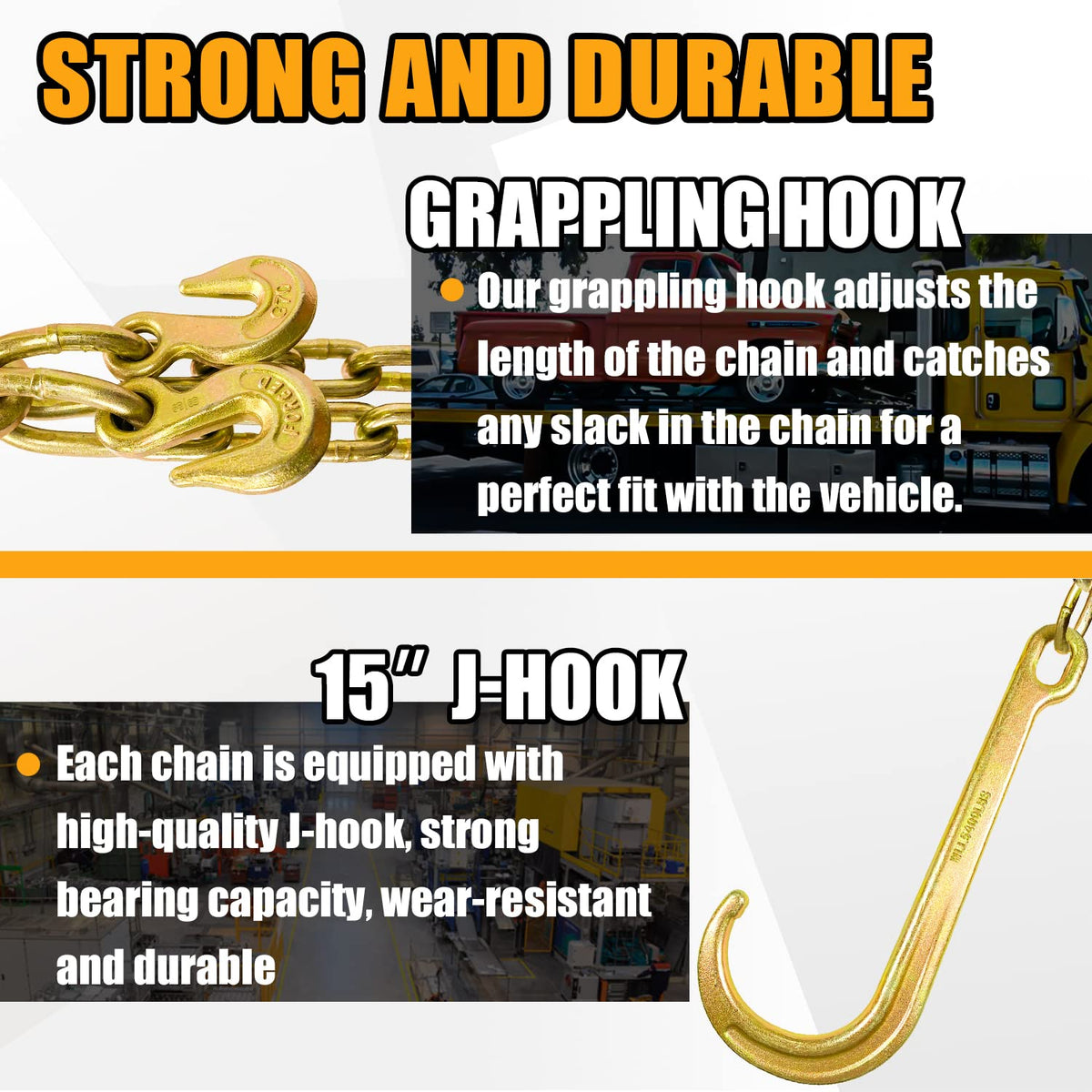 Grade 80 Chain V-Bridle 3/8In x 2Ft with J Hooks and Grab Hooks Z13437