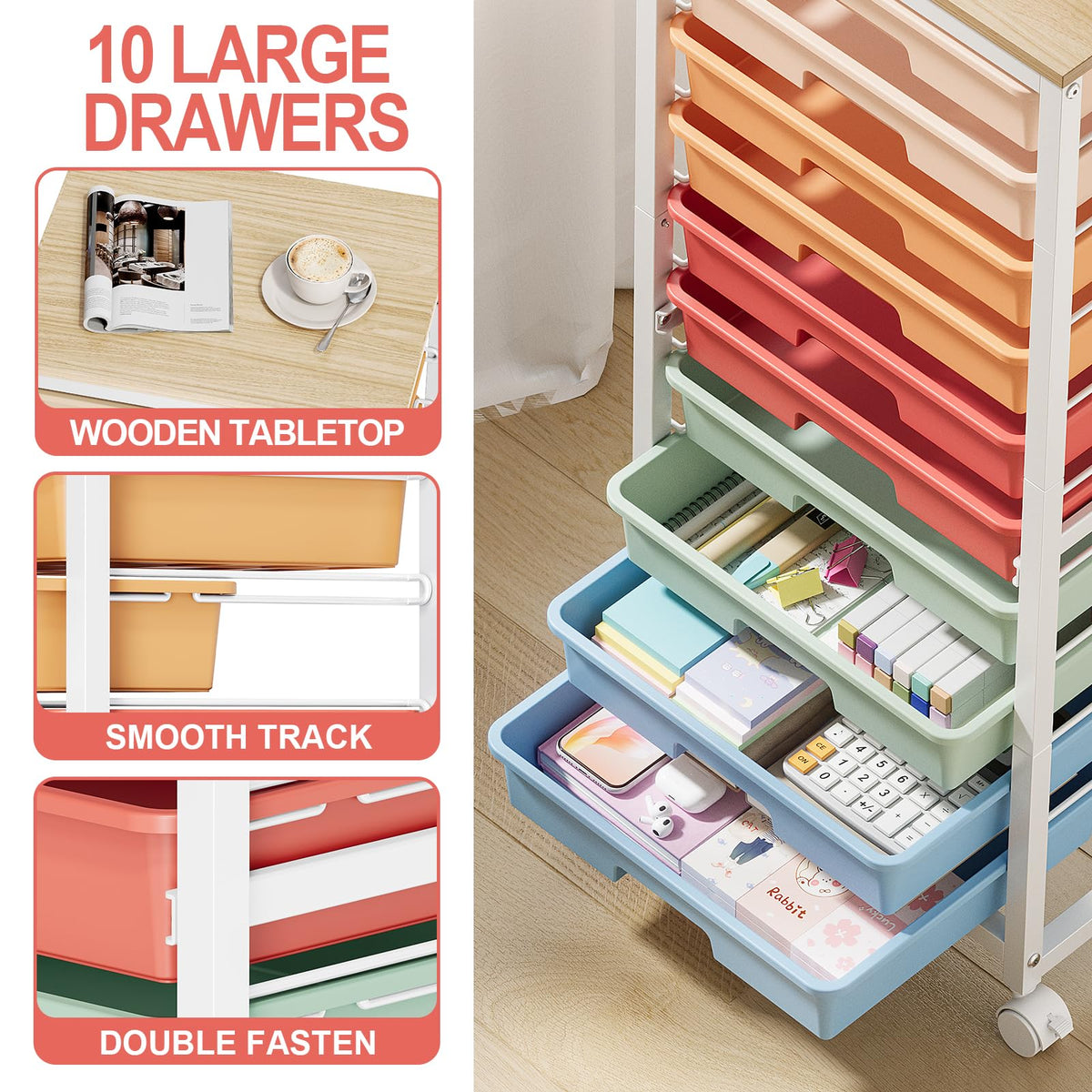 10 Drawer Rolling Cart D6627