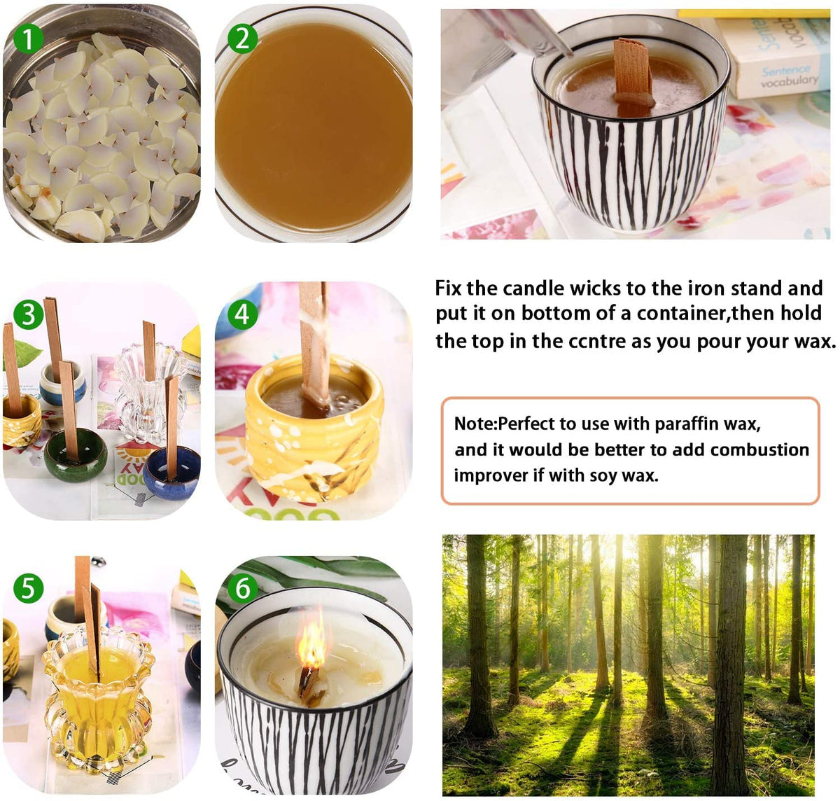 100 pcs 6 inch Wooden Candle Wicks with Metal Base Clip E65148